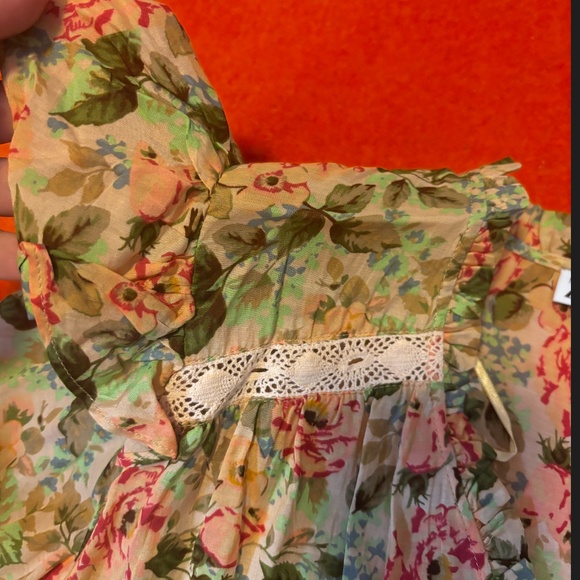 Zara peasant warm colours floral ruffles and lace low wasted mini dress NWT - Picture 6 of 11